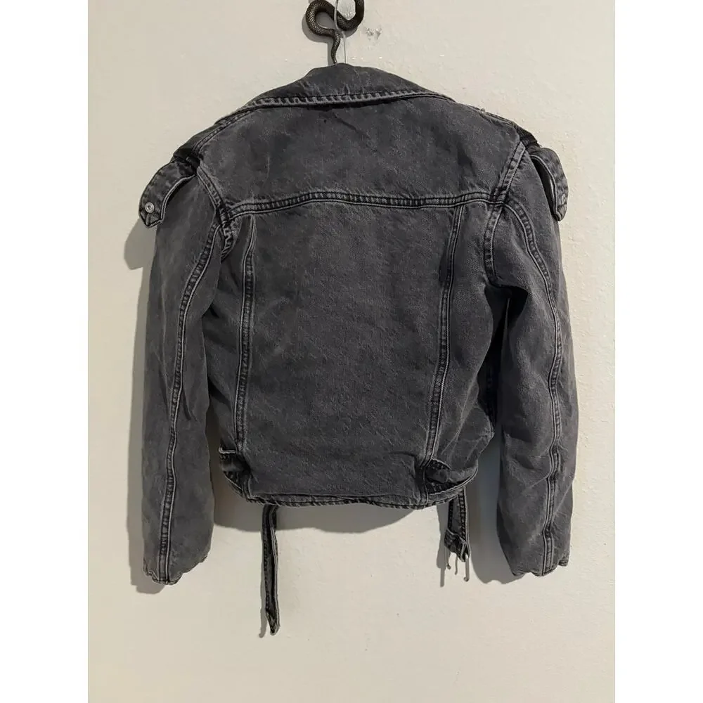 ALLSAINTS Balfern Denim Jacket Belted Biker Moto Urban Grunge Streetwear Fall 2